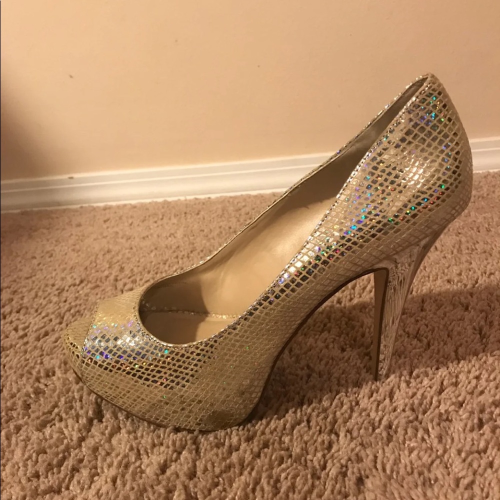 INC Metallic Peeptoe Heels